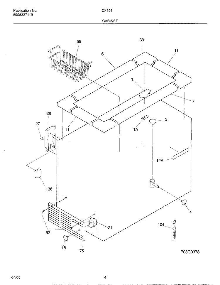 CABINET Diagram and Parts List for CF151  Frigidaire Freezer