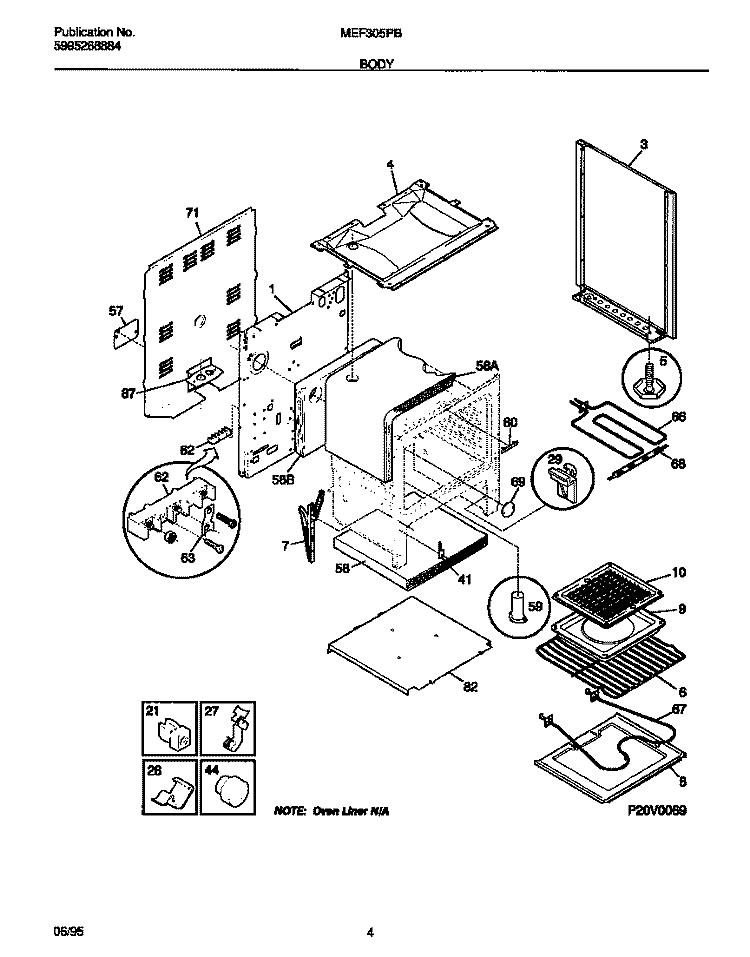 BODY Diagram and Parts List for MEF305PBWB  Frigidaire Range