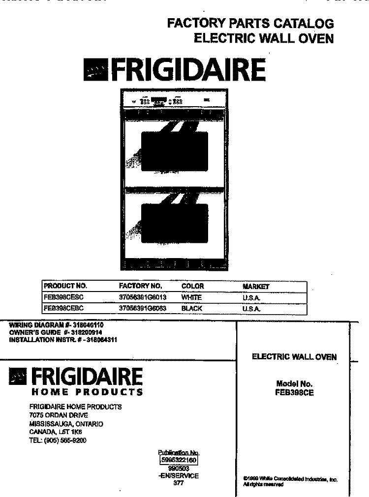 COVER Diagram and Parts List for FEB398CEBC  Frigidaire Wall Oven