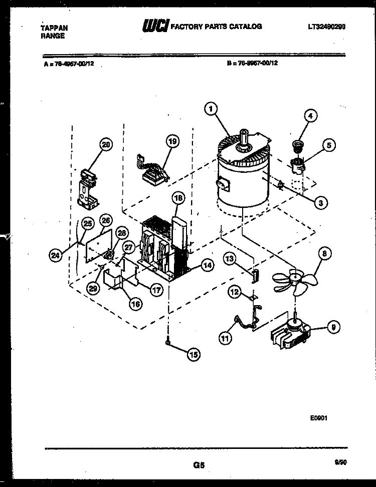 POWER CONTROL Diagram and Parts List for 76-4967-00-12  Tappan Microwave Oven Combo
