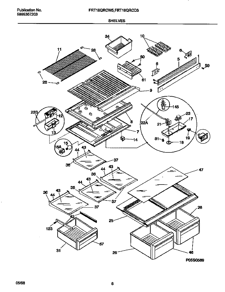 SHELVES Diagram and Parts List for FRT18QRCD5  Frigidaire Refrigerator