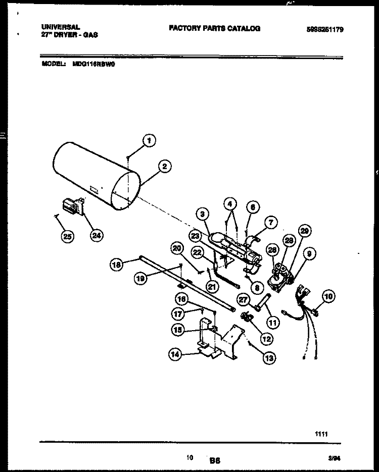 BURNER, MANIFOLD AND GAS CONTROL Diagram and Parts List for MDG116RBW0  Frigidaire Dryer