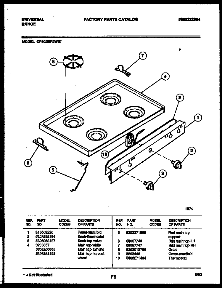 COOKTOP PARTS Diagram and Parts List for CP302BP2Y1  Frigidaire Range