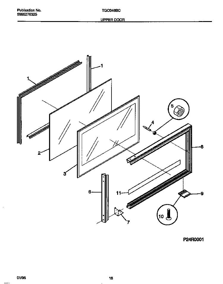 UPPER DOOR Diagram and Parts List for TGO346BCWB  Tappan Range