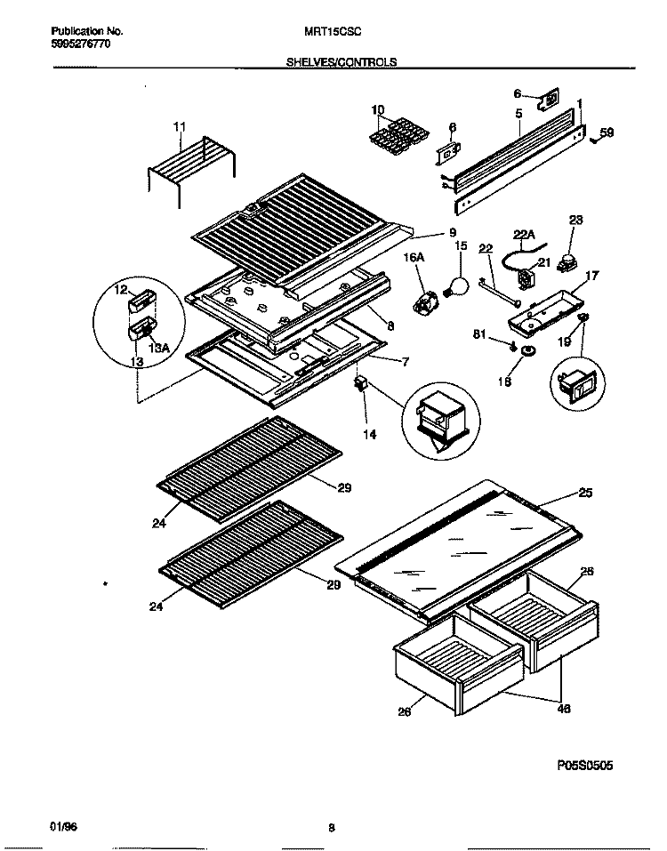 SHELVES / CONTROLS Diagram and Parts List for MRT15CSCD2  Gibson Refrigerator