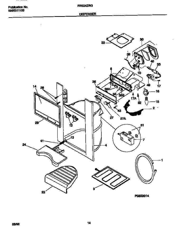 ICE & WATER DISPENSER Diagram and Parts List for FRS24ZRGW0  Frigidaire Refrigerator