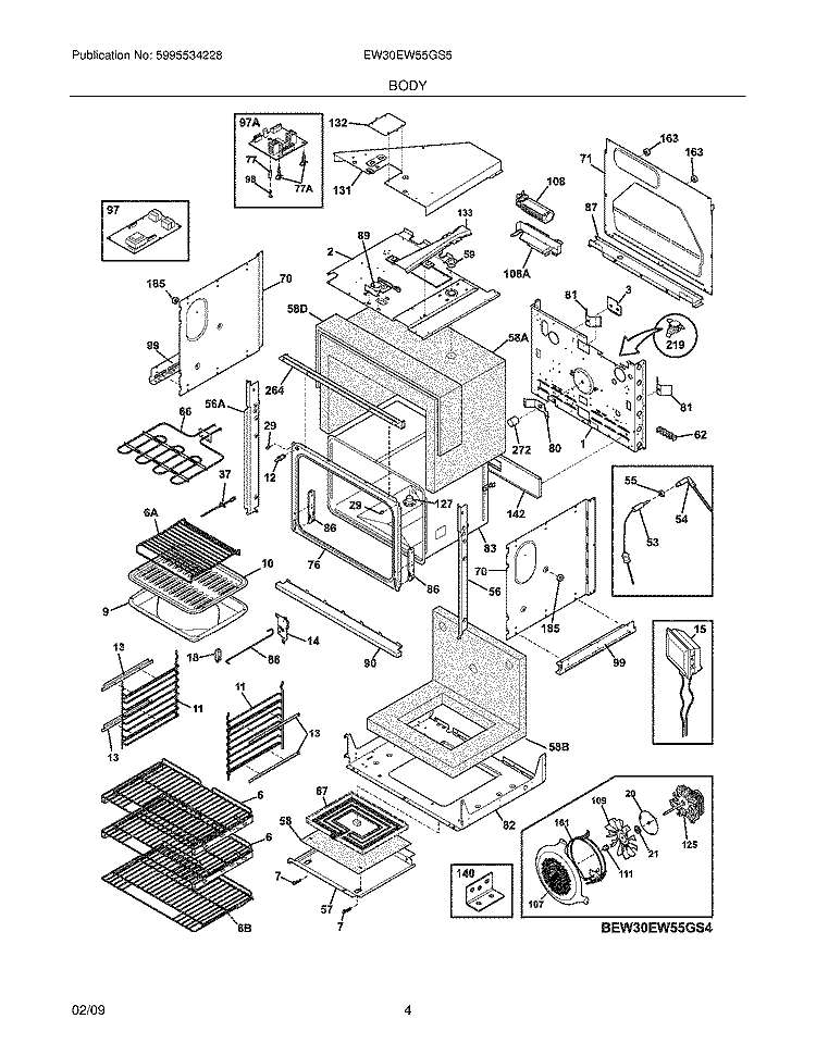 BODY Diagram and Parts List for EW30EW55GS5  Electrolux Wall Oven