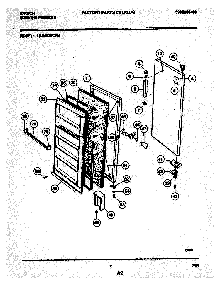 DOOR Diagram and Parts List for UL2493ECW4  Electrolux Freezer