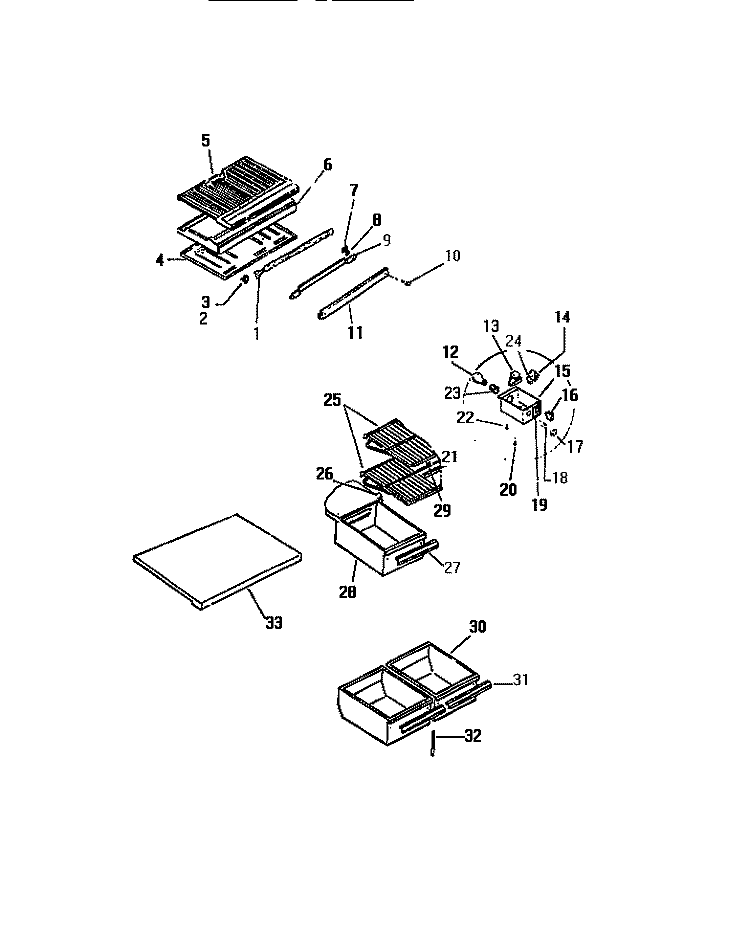 SHELVES, CONTROLS, DIVIDER, MULLION Diagram and Parts List for TSK180AN6W  Kelvinator Refrigerator