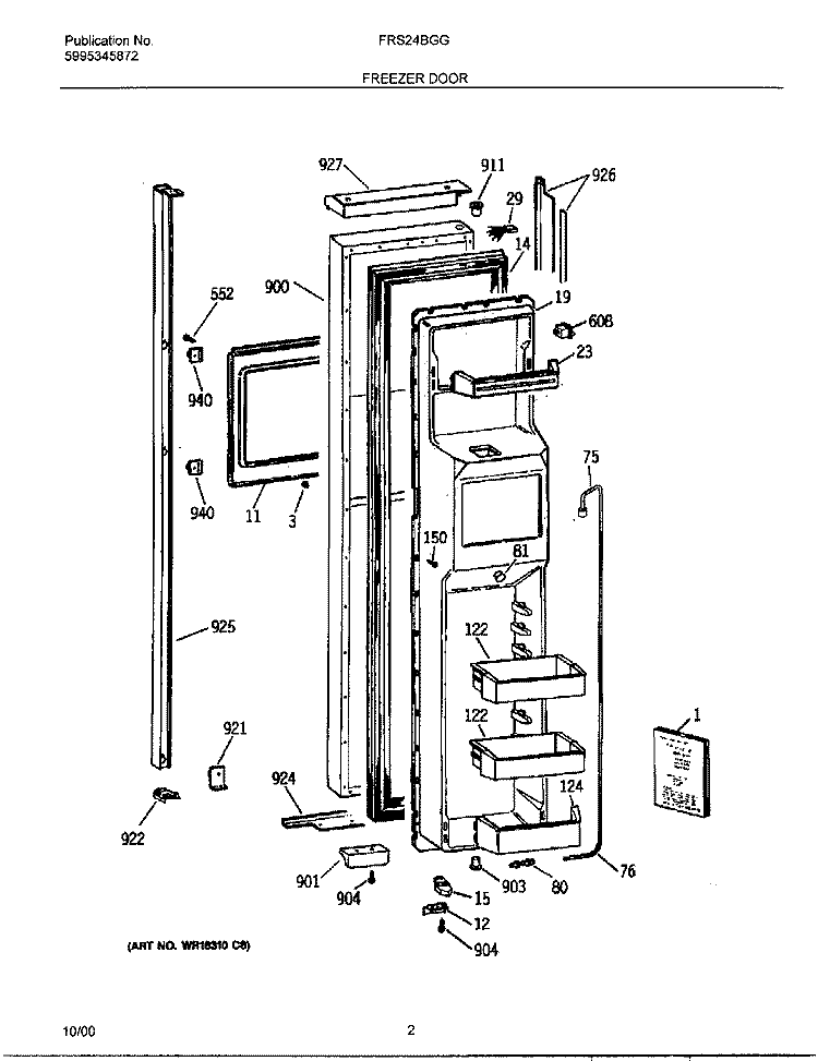 FREEZER DOOR Diagram and Parts List for FRS24BGGW9  Frigidaire Refrigerator