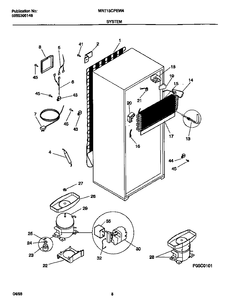 SYSTEM Diagram and Parts List for MRT15CPEW4  Frigidaire Refrigerator