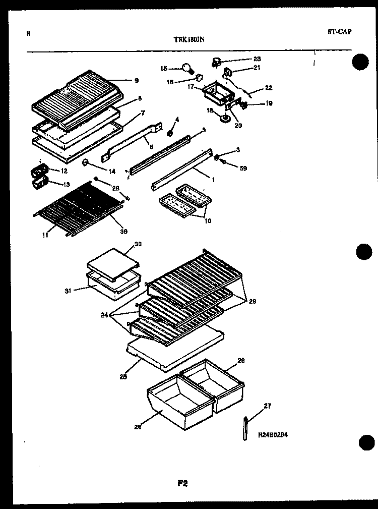SHELVES AND CONTROL Diagram and Parts List for TSK180JN0D  Kelvinator Refrigerator