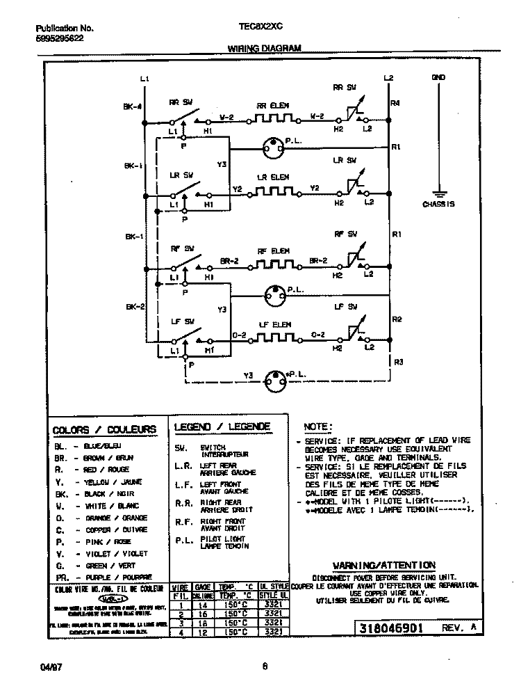 WIRING DIAGRAM Diagram and Parts List for TEC8X2XCD3  Tappan Cooktop