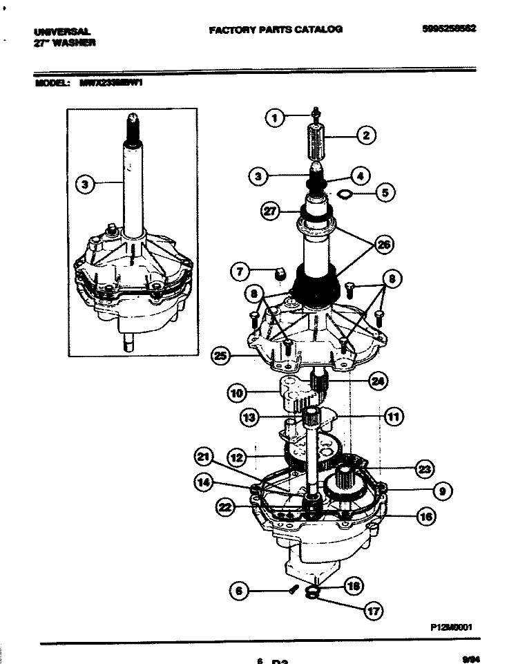 TRANSMISSION Diagram and Parts List for MWX233RBW1  Frigidaire Washer