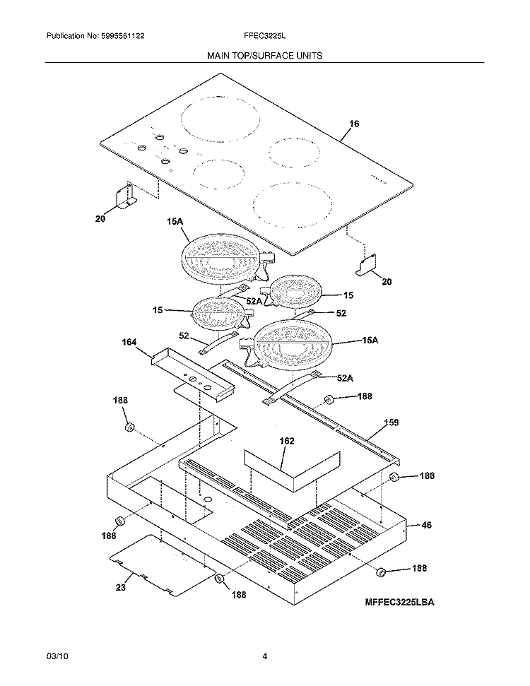 MAINTOP/SURFACE ELEMENTS Diagram and Parts List for FFEC3225LBA  Frigidaire Cooktop