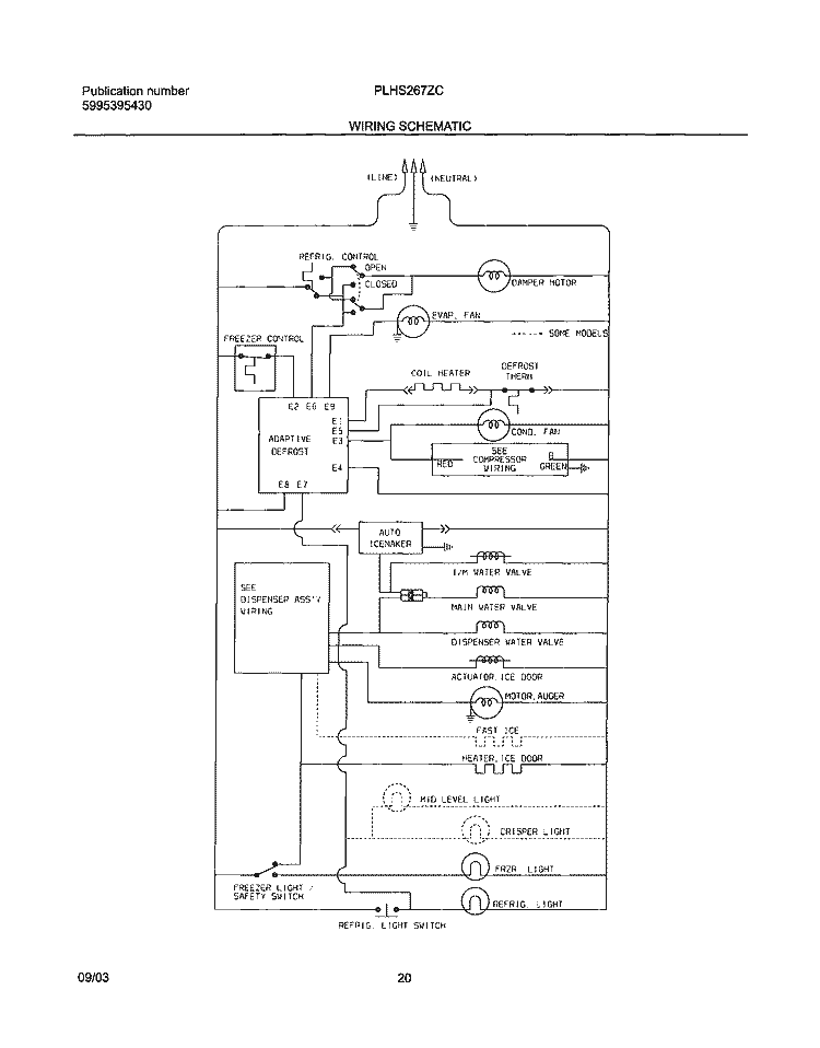 WIRING SCHEMATIC Diagram and Parts List for PLHS267ZCB2  Frigidaire Refrigerator