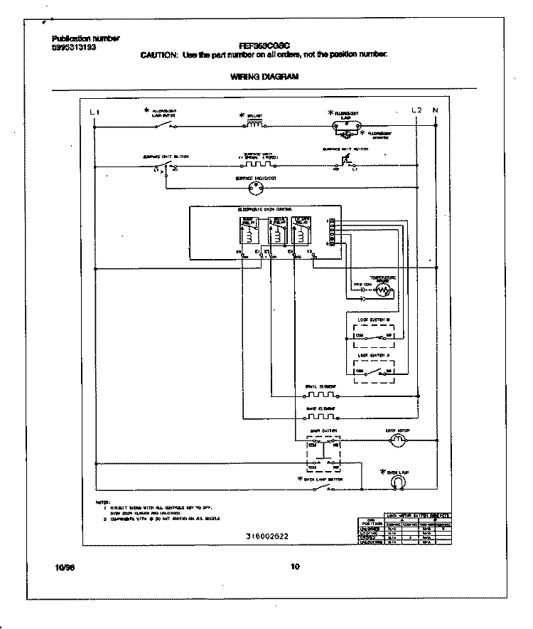 WIRING DIAGRAM Diagram and Parts List for FEF353CGSC  Frigidaire Range