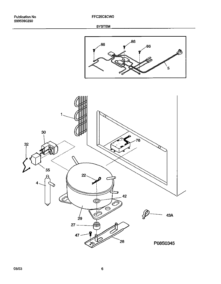 SYSTEM Diagram and Parts List for FFC25C8CW0  Frigidaire Freezer