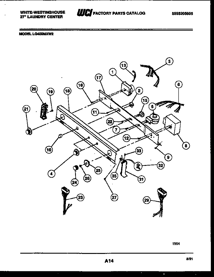 CONSOLE AND CONTROL PARTS Diagram and Parts List for LG400MXW2  Frigidaire Washer Dryer Combo