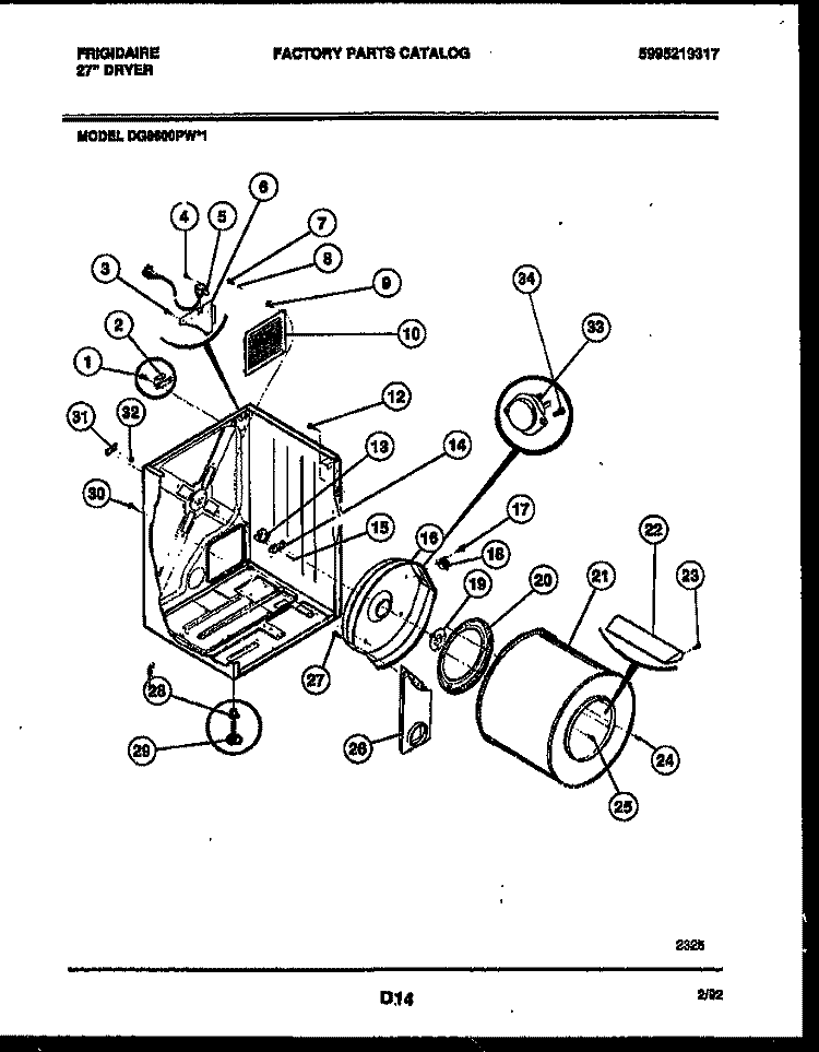 CABINET AND COMPONENT PARTS Diagram and Parts List for DG8600PW1  Frigidaire Dryer