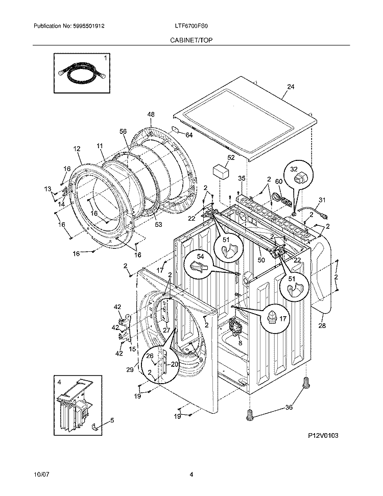 CABINET / TOP Diagram and Parts List for LTF6700FS0  Frigidaire Washer