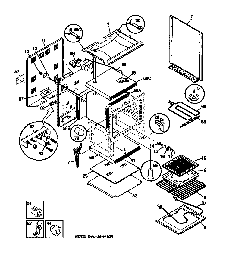 BODY Diagram and Parts List for TEF354BCWA  Tappan Range