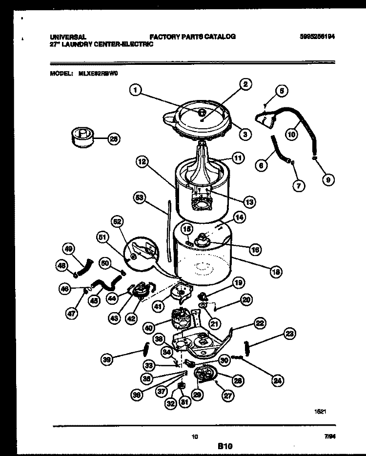 TUB DETAIL Diagram and Parts List for MLXE62RBD0  Frigidaire Washer Dryer Combo