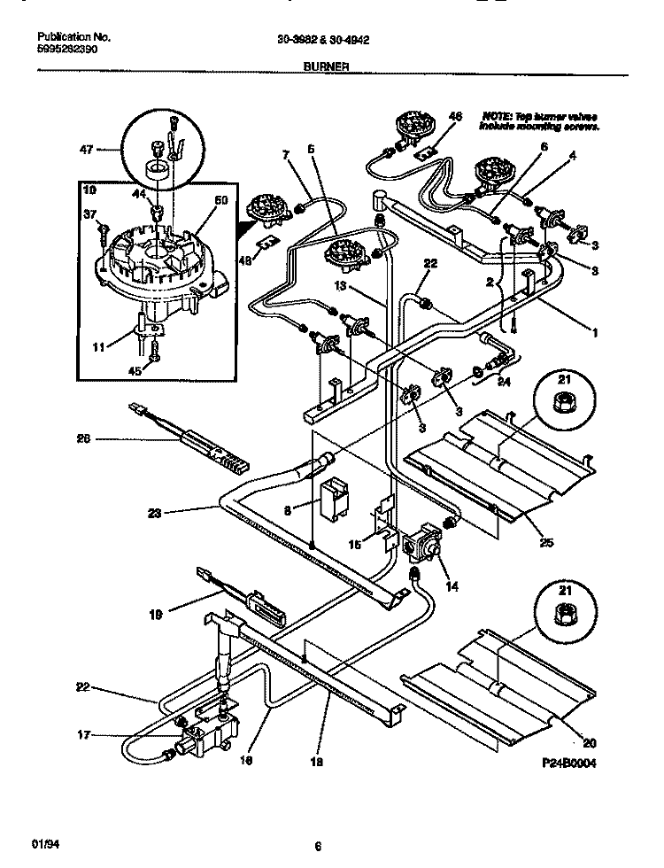 BURNER Diagram and Parts List for 30-3982-23-05  Tappan Range