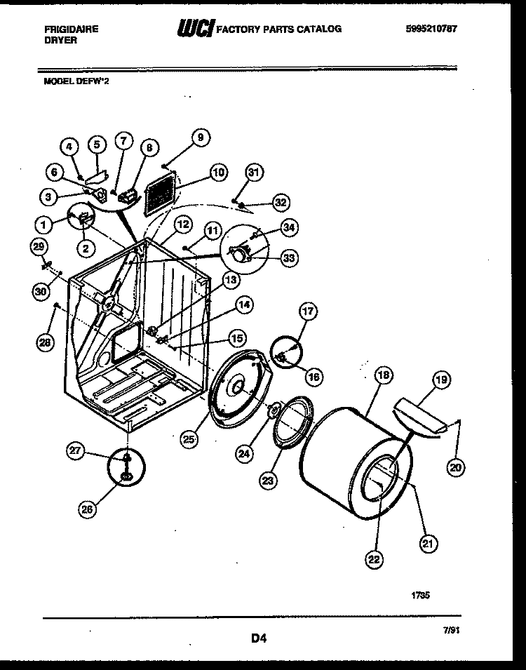CABINET AND COMPONENT PARTS Diagram and Parts List for DEFW2  Frigidaire Dryer