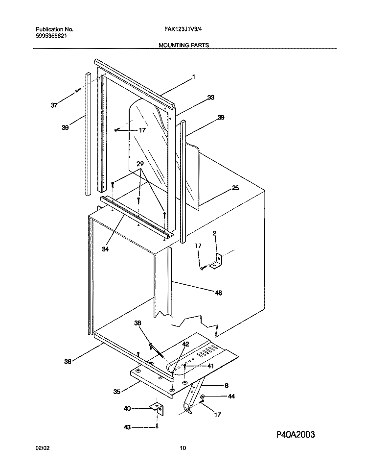 MOUNTING PARTS Diagram and Parts List for FAK123J1V4  Frigidaire Air Conditioner