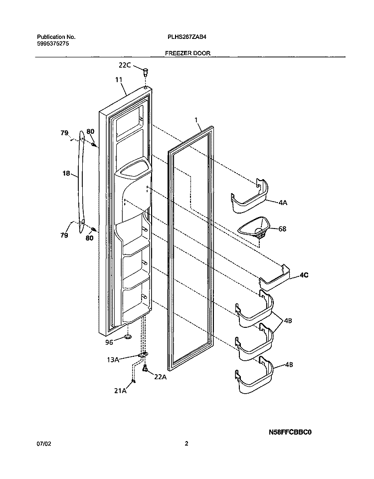 FREEZER DOOR Diagram and Parts List for PLHS267ZAB4  Frigidaire Refrigerator