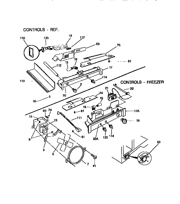 CONTROLS Diagram and Parts List for F45XH24BB0  Frigidaire Refrigerator