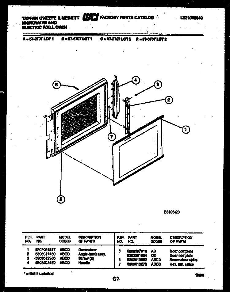 UPPER OVEN DOOR PARTS Diagram and Parts List for 57-2707-10-02  Tappan Microwave Oven Combo