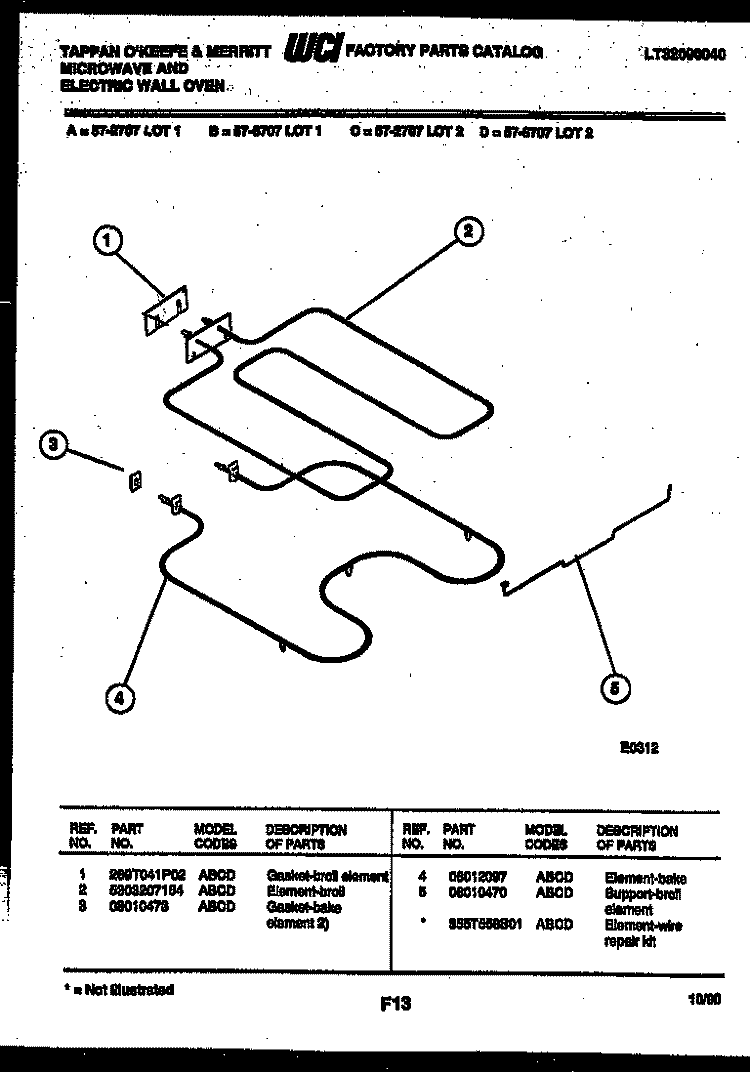 BROILER PARTS Diagram and Parts List for 57-2707-10-02  Tappan Microwave Oven Combo