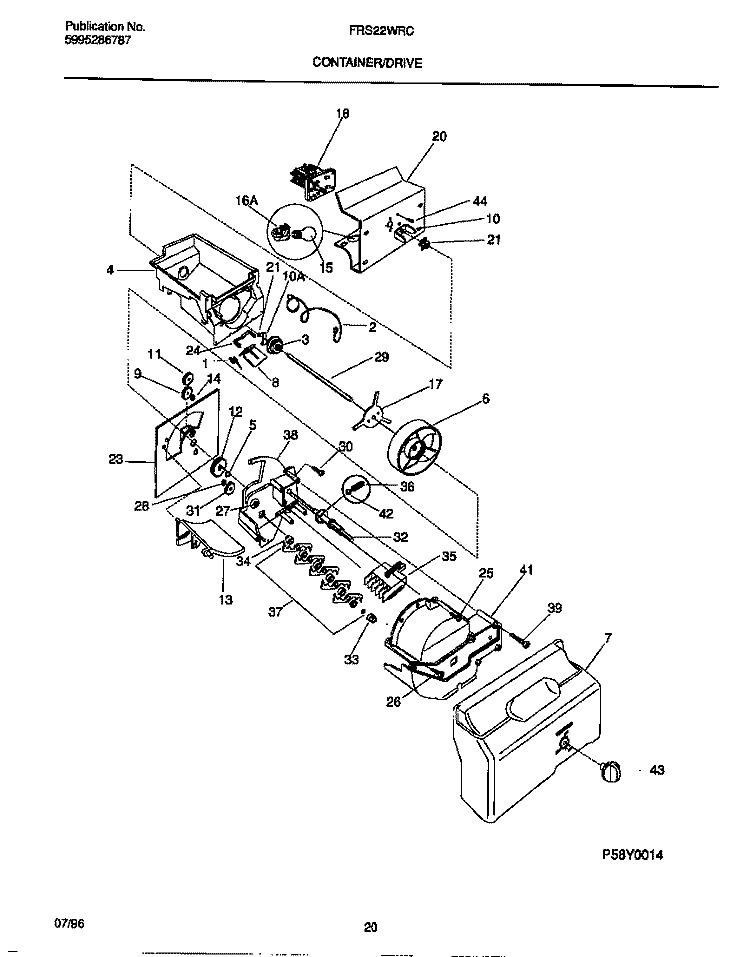 CONTAINER / DRIVE Diagram and Parts List for FRS22WRCW3  Frigidaire Refrigerator