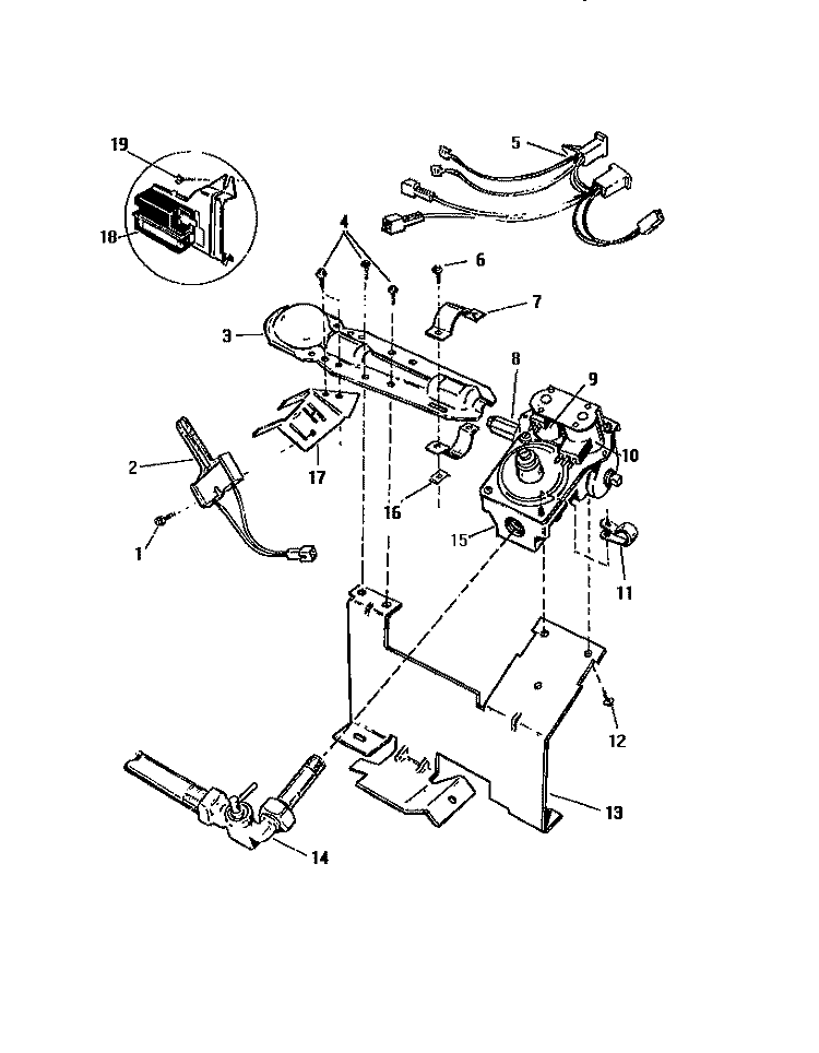 GAS VALVE BURNER ASSY., SENSOR Diagram and Parts List for DG600EXD5  Frigidaire Dryer