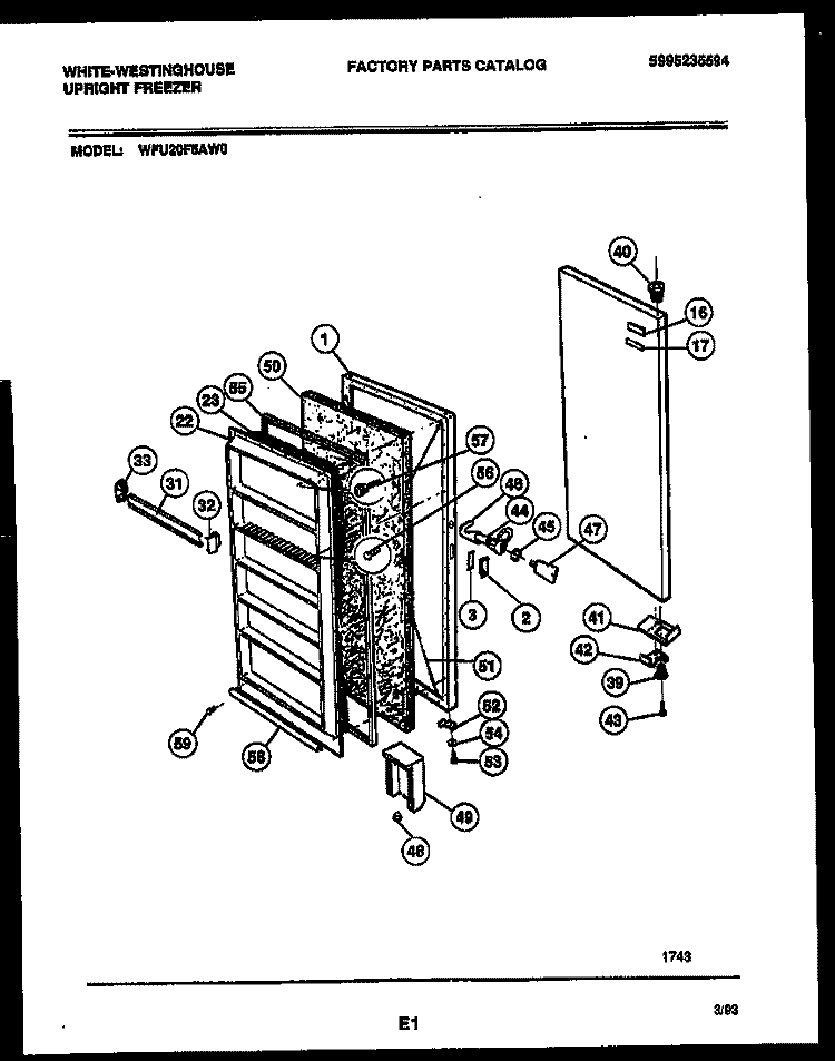 DOOR PARTS Diagram and Parts List for WFU20F5AW0  Frigidaire Freezer
