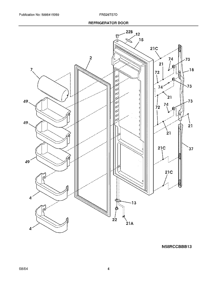 REFRIGERATOR DOOR Diagram and Parts List for FRS26TS7DW2  Frigidaire Refrigerator