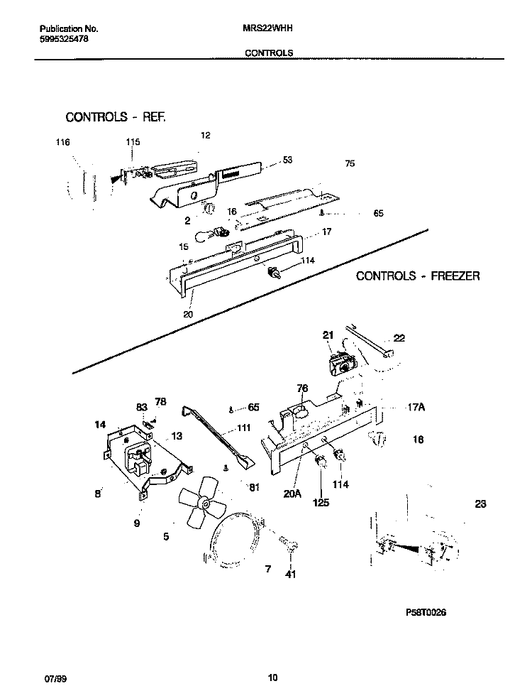 CONTROLS Diagram and Parts List for MRS22WHHW0  Frigidaire Refrigerator