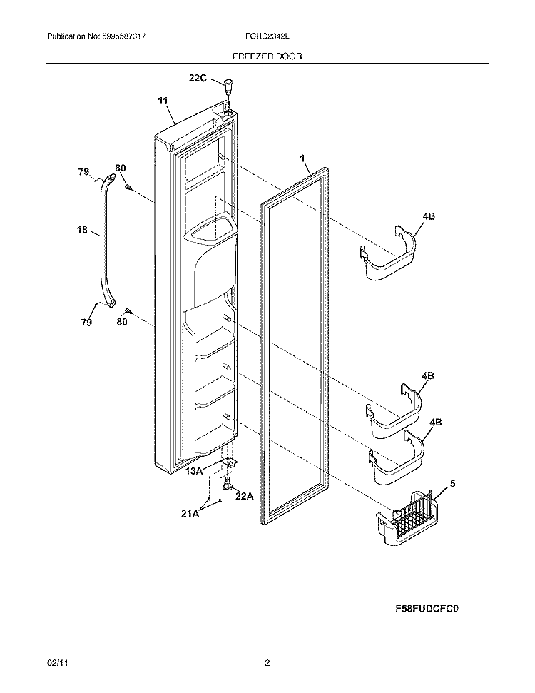 FREEZER DOOR Diagram and Parts List for FGHC2342LF0  Frigidaire Refrigerator