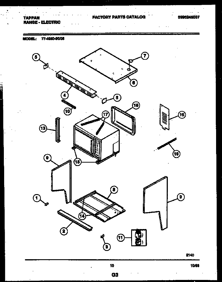 UPPER BODY PARTS Diagram and Parts List for 77-4950-23-05  Tappan Microwave Oven Combo