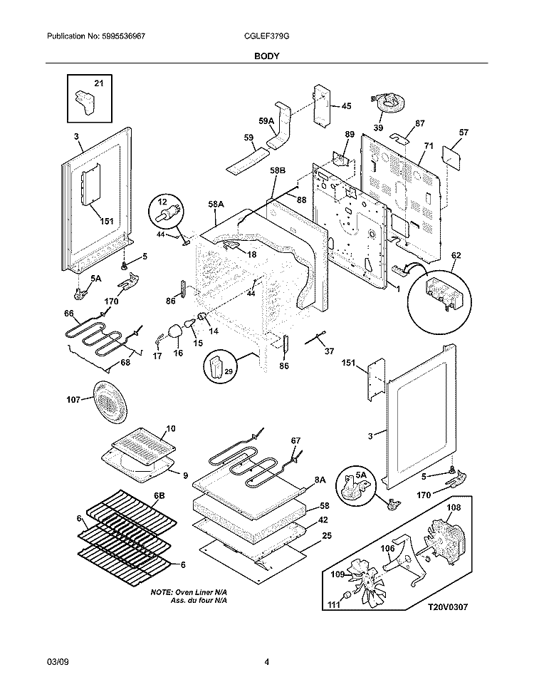 BODY Diagram and Parts List for CGLEF379GSB  Frigidaire Range
