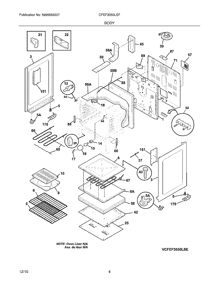 BODY Diagram and Parts List for CFEF3050LSF  Frigidaire Range