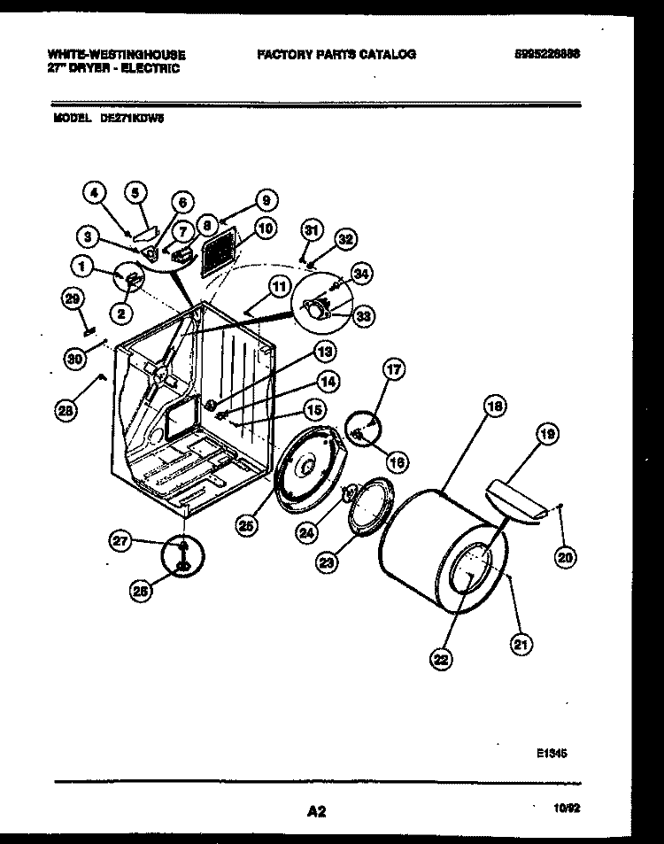 CABINET AND COMPONENT PARTS Diagram and Parts List for DE271KDW5  Frigidaire Dryer