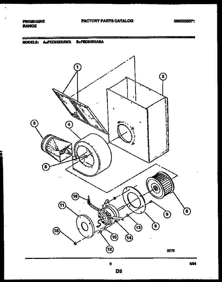 MOTOR AND BLOWER HOUSING PARTS Diagram and Parts List for FEC9X8XABA  Frigidaire Cooktop