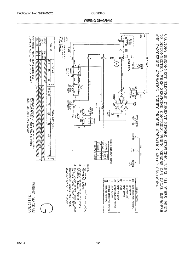 WIRING DIAGRAM Diagram and Parts List for SGR231CS0  Westinghouse Dryer