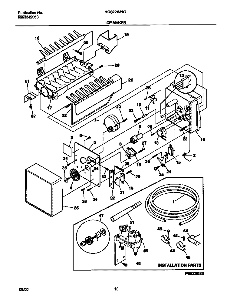 ICE MAKER Diagram and Parts List for MRS22WNGW7  Frigidaire Refrigerator