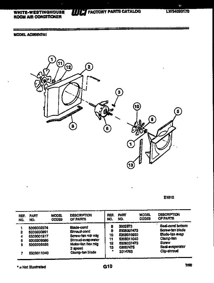 AIR HANDLING PARTS Diagram and Parts List for AC056N7A1  Frigidaire Air Conditioner
