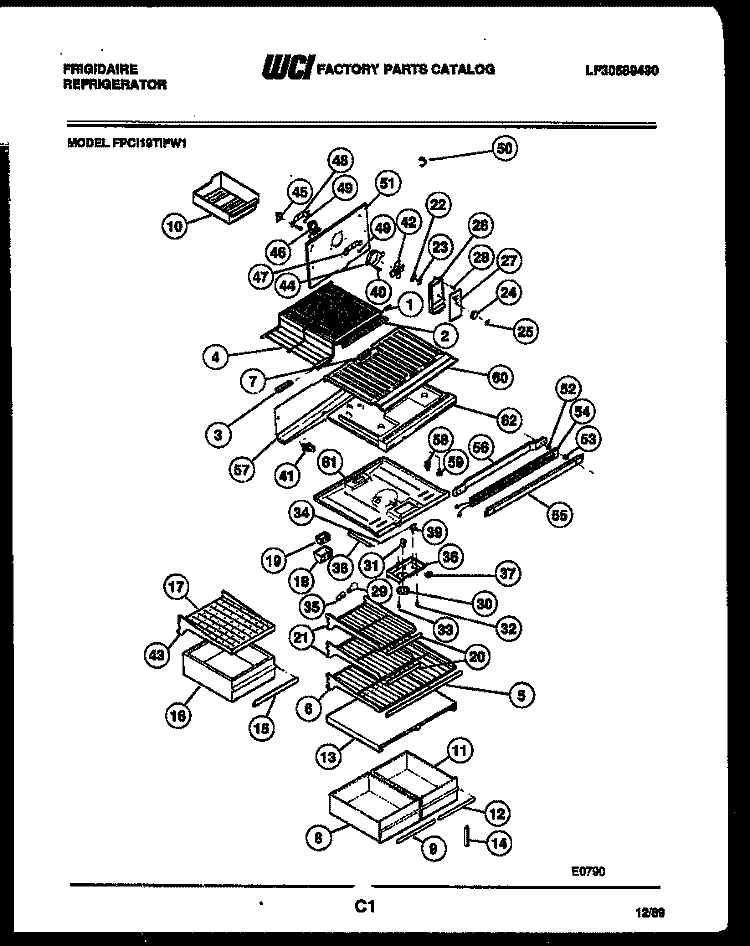 SHELVES AND SUPPORTS Diagram and Parts List for FPCI19TIFA1  Frigidaire Refrigerator