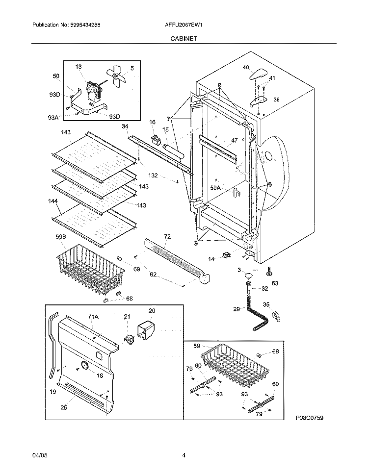 CABINET Diagram and Parts List for AFFU2067EW1  Frigidaire Freezer